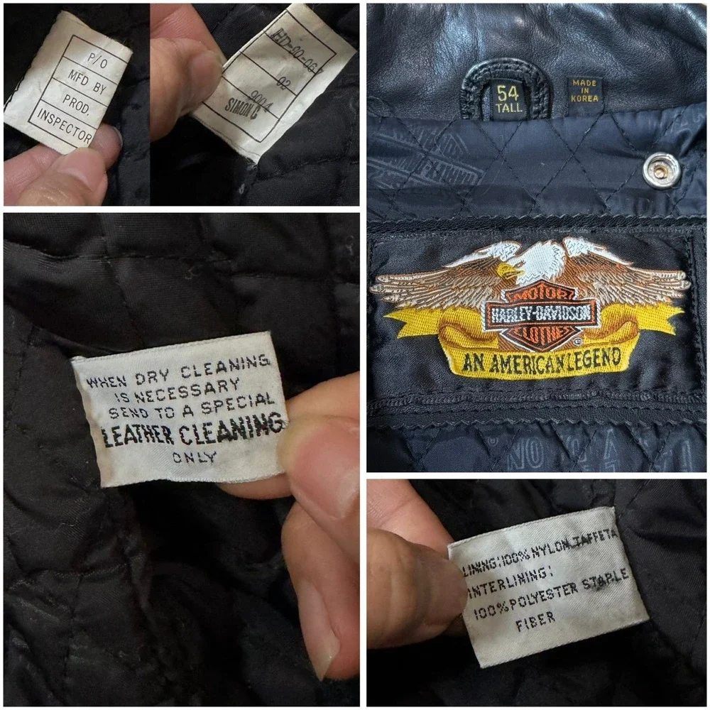 VTG Harley Davidson Leather Biker Jacket 54 Tall Mens Black Double Rider Quilted